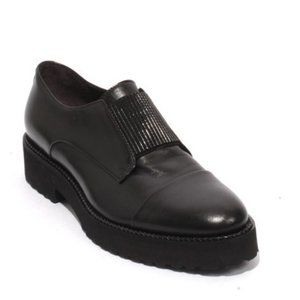 ITALIAN Black Leather Elastic Loafers Comfort Shoe